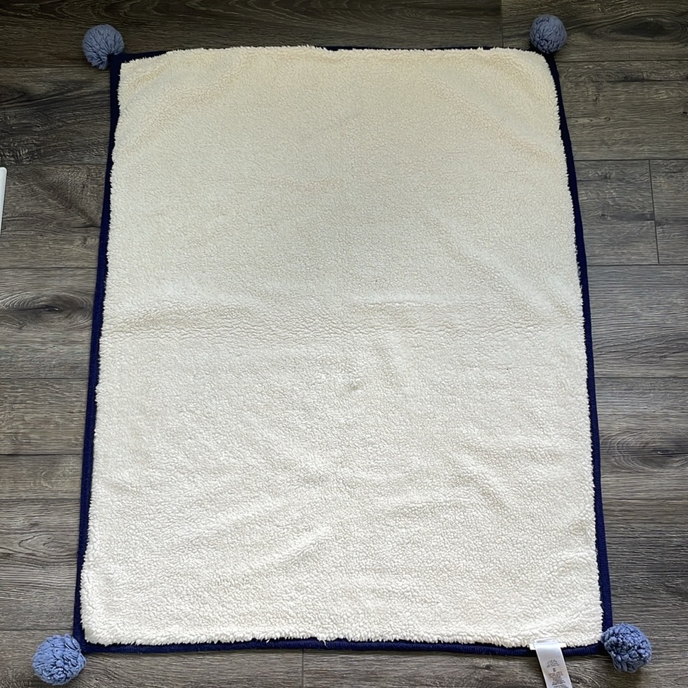 Pottery Barn | Navy Blue White Polka Dot Faux Fur Reversible Baby Blanket 30x40 - Picture 7 of 15